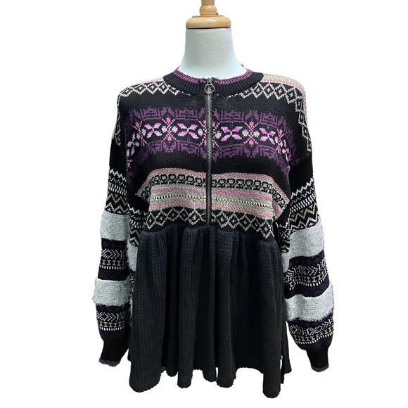 Free People Sweaters - Free People Sweater Cotton Blend Zip Up Balloon Sleeves Oversized Size M